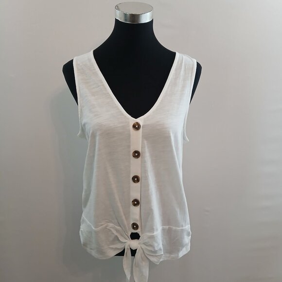 Sanctuary Women's Medium White Button Front Tie Waist Sleeveless Top - Picture 1 of 8